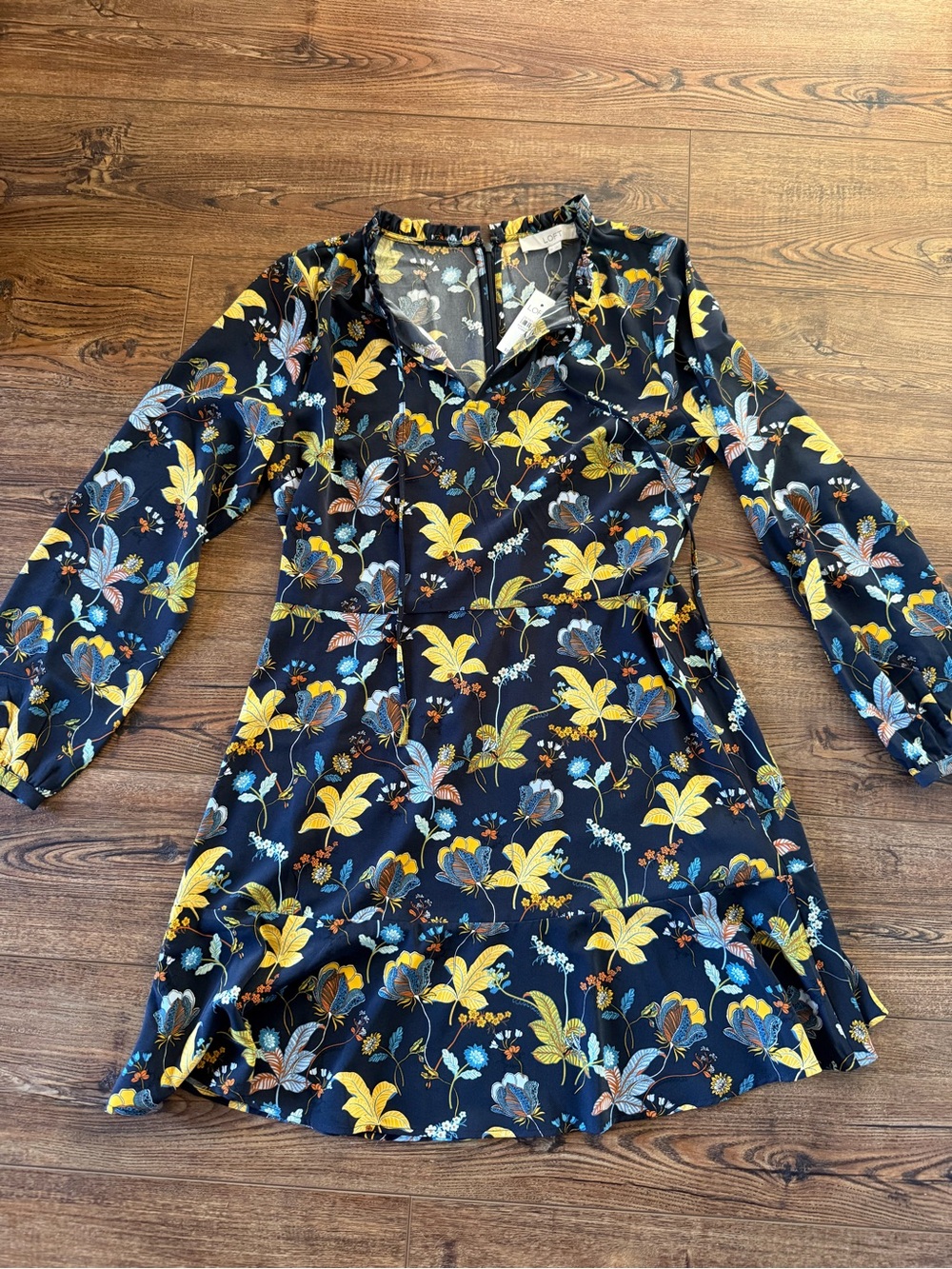 NWT LOFT Navy Mini Dress with Yellow and Blue Floral Print